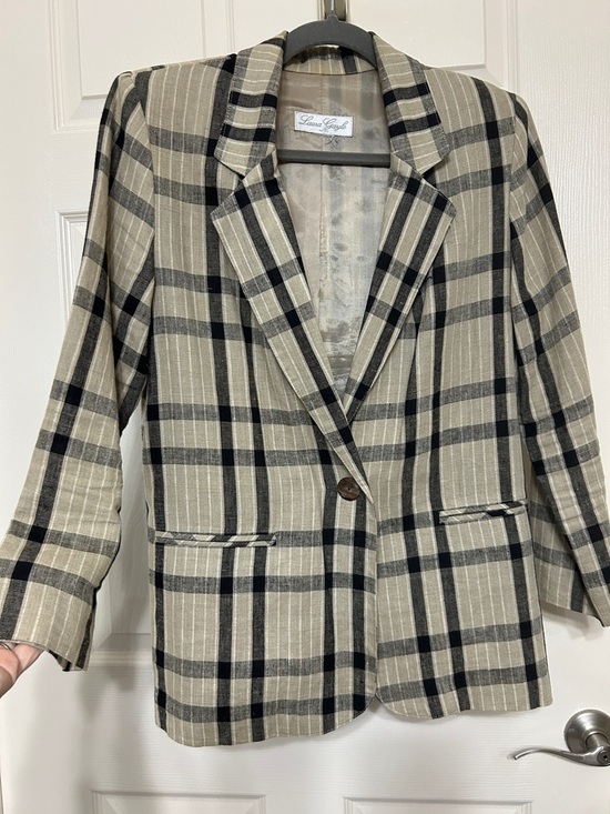 Laura Gayle Jackets & Blazers - Laura Gayle Linen Black and Tan Plaid Single-Button Blazer Lightweight Summer